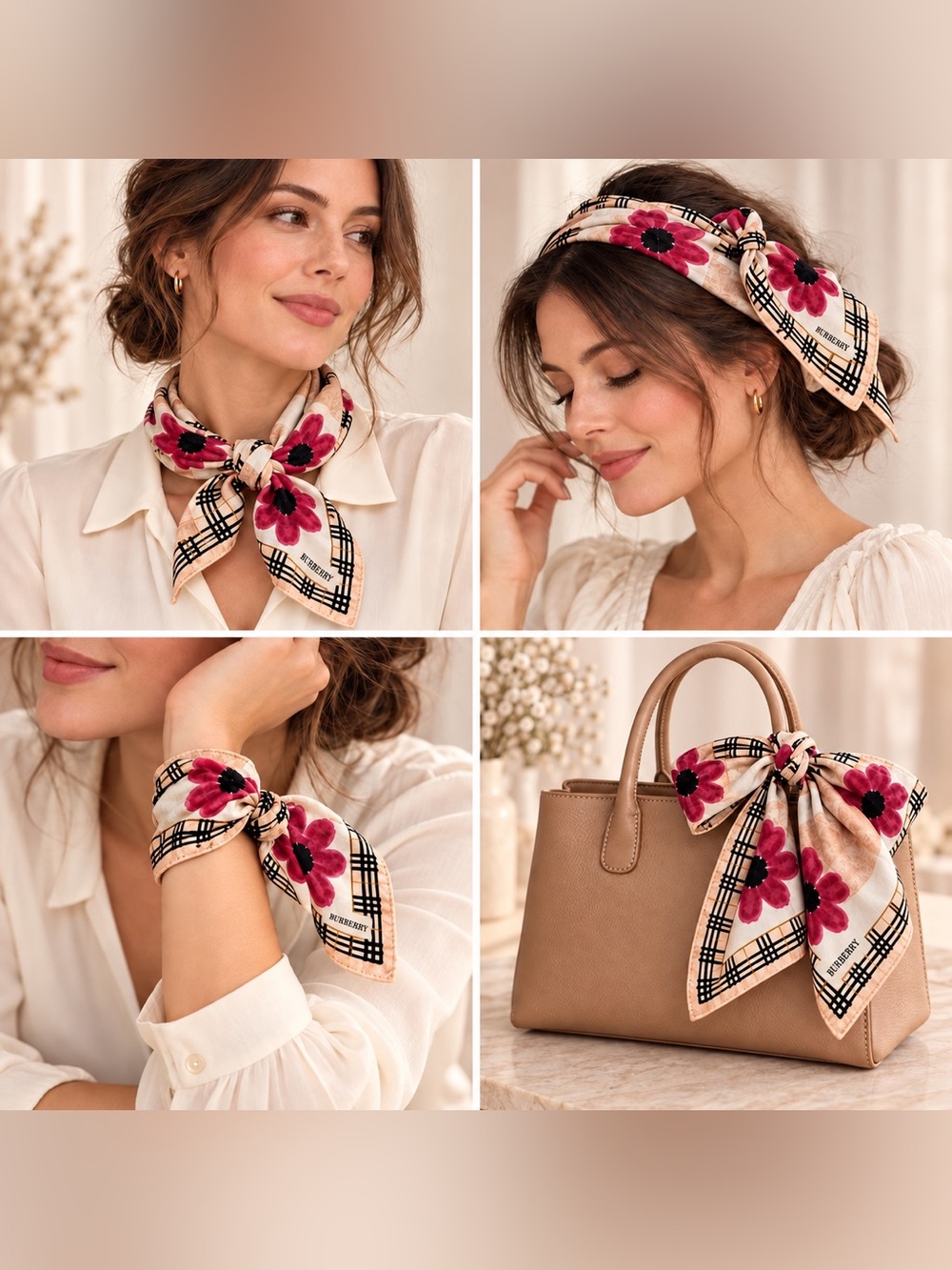 Burberry Pink Floral Silk Scarf